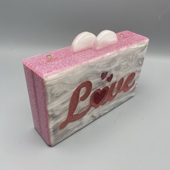 Bari Lynn Like / Love Acrylic Glitter Purse Crossbody Chain Clutch Magnetic - Picture 4 of 7